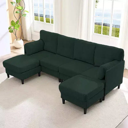 Corduroy U-Shape Modular Sectional Sofa – 4-Seater with 2 Movable Ottomans