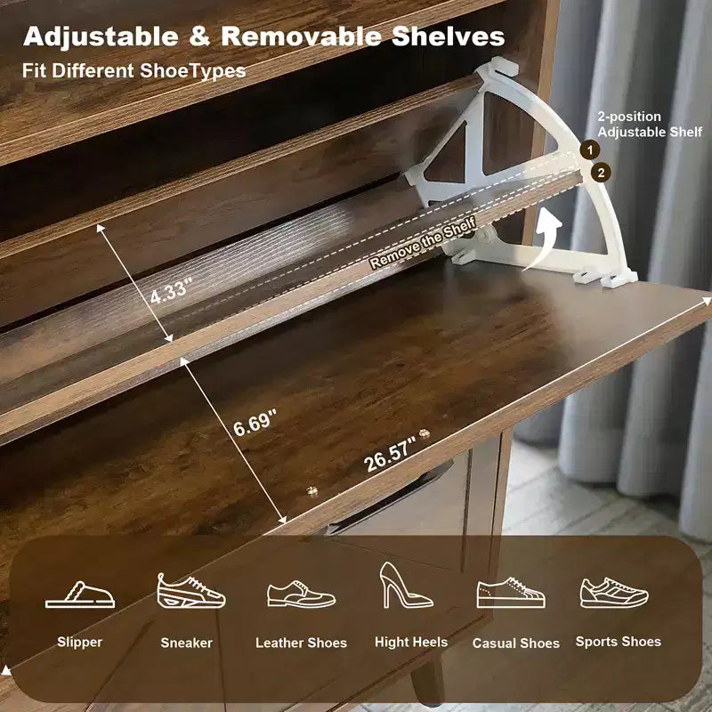 4-Door Flip-Up Shoe Cabinet with Drawers & Adjustable Shelves – Freestanding, 32 Pairs