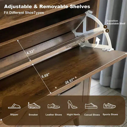4-Door Flip-Up Shoe Cabinet with Drawers & Adjustable Shelves – Freestanding, 32 Pairs
