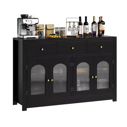 55 Sideboard Buffet Cabinet, Wood Coffee Bar Cabinet with Glass Door & 3 Drawers, Modern Media Console Table, Kitchen Pantry Cabinet