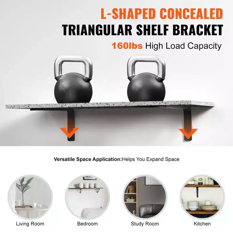 Heavy Duty Floating Shelf Brackets – 16x6", 10mm Thick Cast Iron, Matte Black, 4-Pack