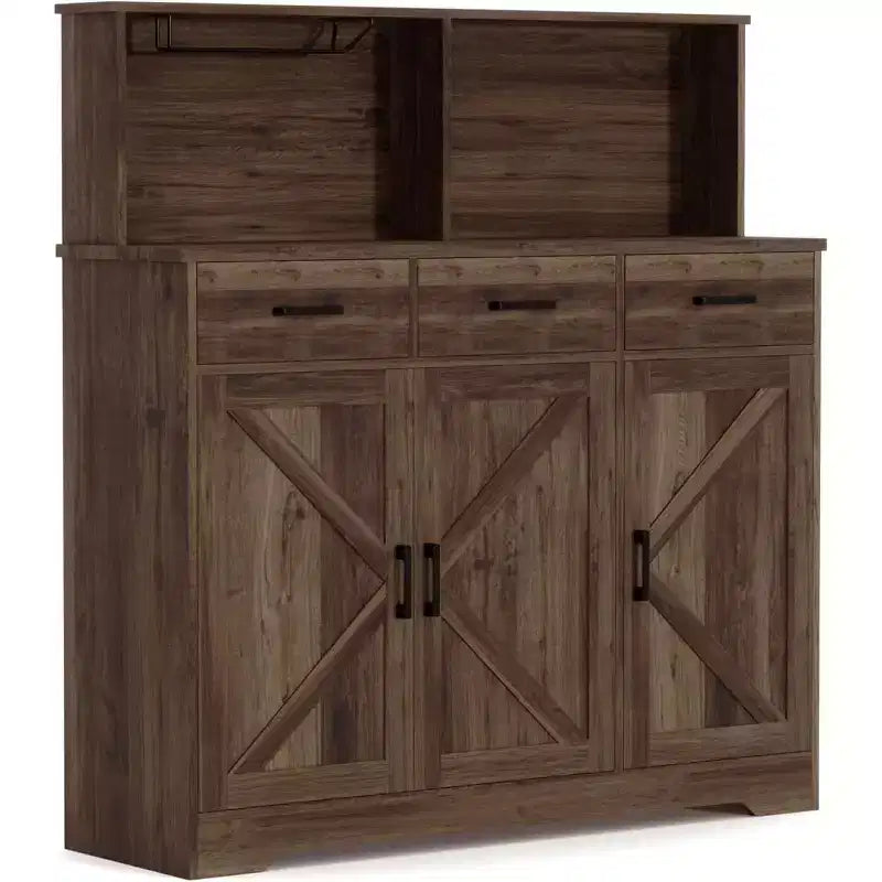 47.2 Sideboard with Storage, Wooden Large Storage Cabinet with 3 Doors, 3 Drawers and 1 Countertop, Suitable for Dining Room, Living Room