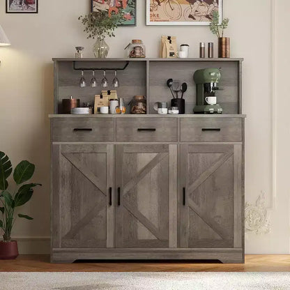 47.2 Sideboard with Storage, Wooden Large Storage Cabinet with 3 Doors, 3 Drawers and 1 Countertop, Suitable for Dining Room, Living Room