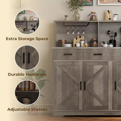 47.2 Sideboard with Storage, Wooden Large Storage Cabinet with 3 Doors, 3 Drawers and 1 Countertop, Suitable for Dining Room, Living Room
