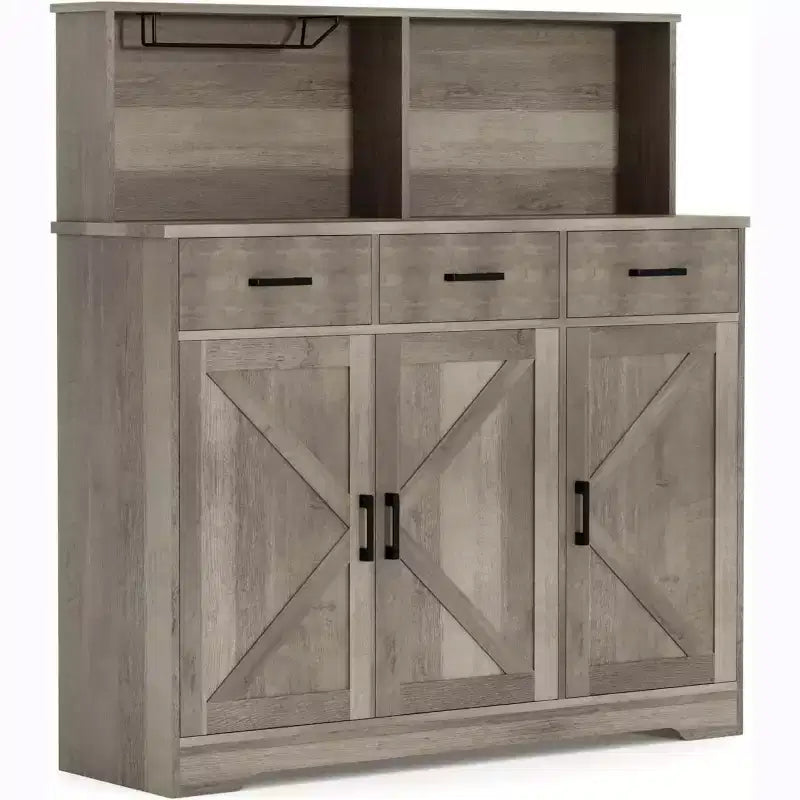 47.2 Sideboard with Storage, Wooden Large Storage Cabinet with 3 Doors, 3 Drawers and 1 Countertop, Suitable for Dining Room, Living Room