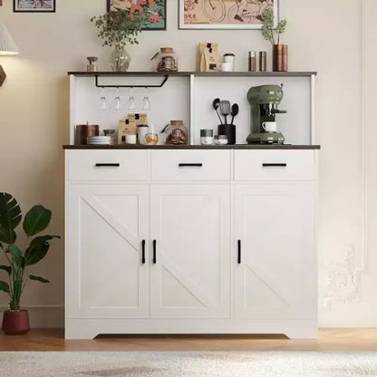 47.2 Sideboard with Storage, Wooden Large Storage Cabinet with 3 Doors, 3 Drawers and 1 Countertop, Suitable for Dining Room, Living Room
