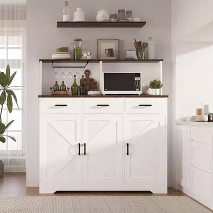 47.2 Sideboard with Storage, Wooden Large Storage Cabinet with 3 Doors, 3 Drawers and 1 Countertop, Suitable for Dining Room, Living Room