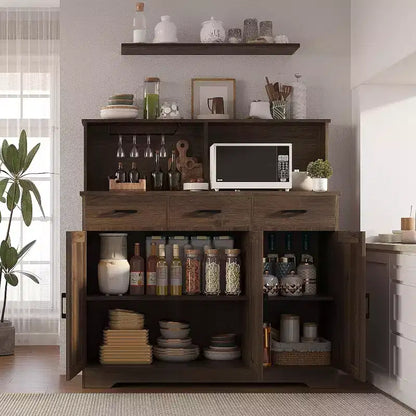 47.2 Sideboard with Storage, Wooden Large Storage Cabinet with 3 Doors, 3 Drawers and 1 Countertop, Suitable for Dining Room, Living Room