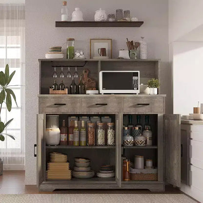 47.2 Sideboard with Storage, Wooden Large Storage Cabinet with 3 Doors, 3 Drawers and 1 Countertop, Suitable for Dining Room, Living Room