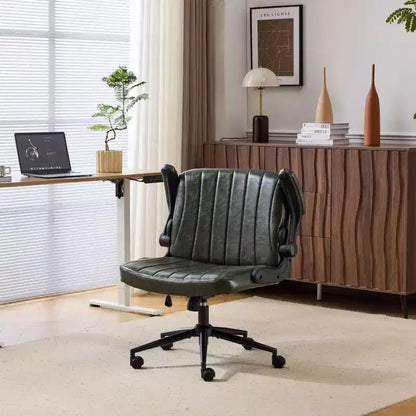 Oil-Waxed Leather Swivel Chair with Flip-Up Armrests – 330 lb Capacity