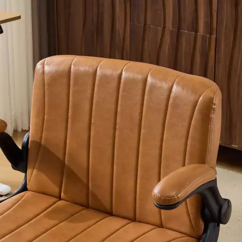 Oil-Waxed Leather Swivel Chair with Flip-Up Armrests – 330 lb Capacity