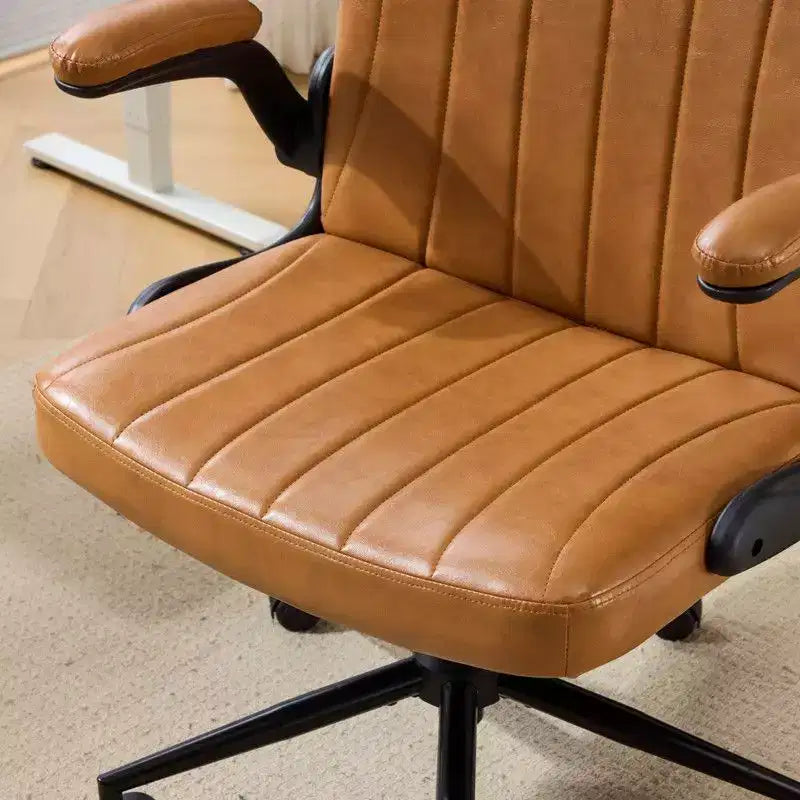 Oil-Waxed Leather Swivel Chair with Flip-Up Armrests – 330 lb Capacity
