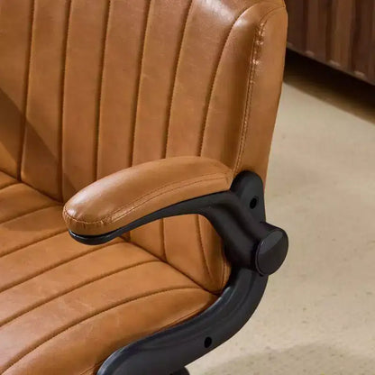 Oil-Waxed Leather Swivel Chair with Flip-Up Armrests – 330 lb Capacity