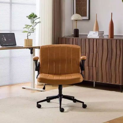 Oil-Waxed Leather Swivel Chair with Flip-Up Armrests – 330 lb Capacity