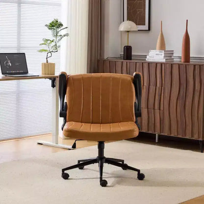 Oil-Waxed Leather Swivel Chair with Flip-Up Armrests – 330 lb Capacity