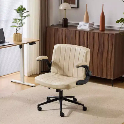 Oil-Waxed Leather Swivel Chair with Flip-Up Armrests – 330 lb Capacity