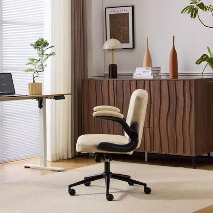 Oil-Waxed Leather Swivel Chair with Flip-Up Armrests – 330 lb Capacity