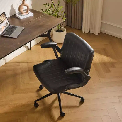 Oil-Waxed Leather Swivel Chair with Flip-Up Armrests – 330 lb Capacity