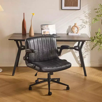 Oil-Waxed Leather Swivel Chair with Flip-Up Armrests – 330 lb Capacity