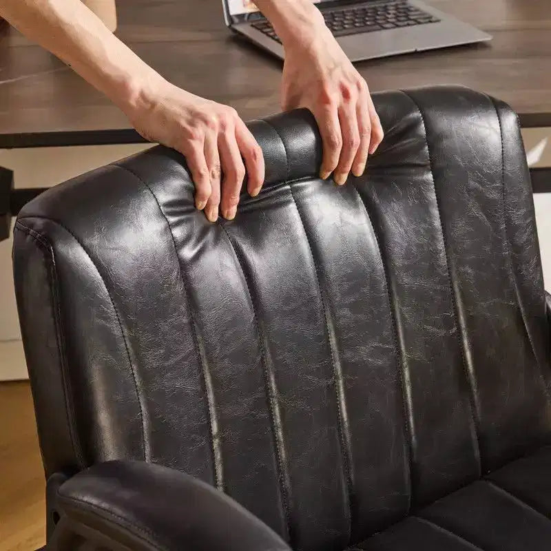 Oil-Waxed Leather Swivel Chair with Flip-Up Armrests – 330 lb Capacity