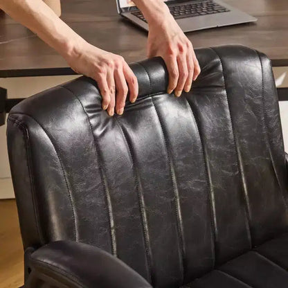 Oil-Waxed Leather Swivel Chair with Flip-Up Armrests – 330 lb Capacity