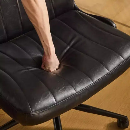 Oil-Waxed Leather Swivel Chair with Flip-Up Armrests – 330 lb Capacity