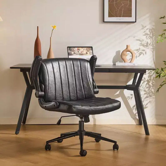 Karl Home | Oil-Waxed Leather Swivel Chair With Flip-Up Armrests