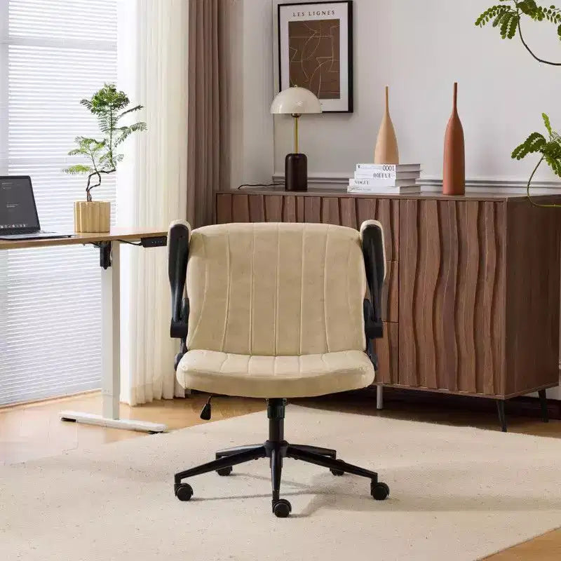 Oil-Waxed Leather Swivel Chair with Flip-Up Armrests – 330 lb Capacity