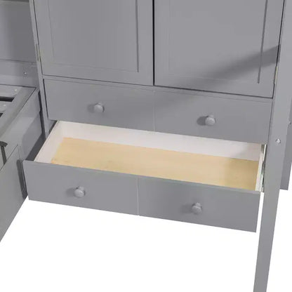 Twin Bunk Bed with Wardrobe and Drawers, Loft Bed Frame with Storage Shelves and Hydraulic Bed for Kids Adults