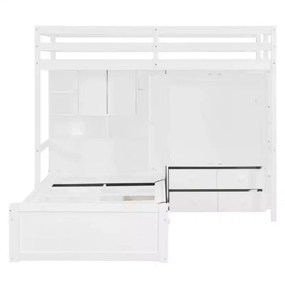 Twin Bunk Bed with Wardrobe and Drawers, Loft Bed Frame with Storage Shelves and Hydraulic Bed for Kids Adults
