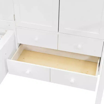 Twin Bunk Bed with Wardrobe and Drawers, Loft Bed Frame with Storage Shelves and Hydraulic Bed for Kids Adults