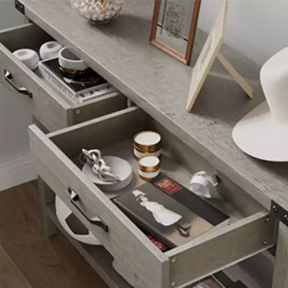 Panel 2-Tier MDF Console Table with Wooden Legs