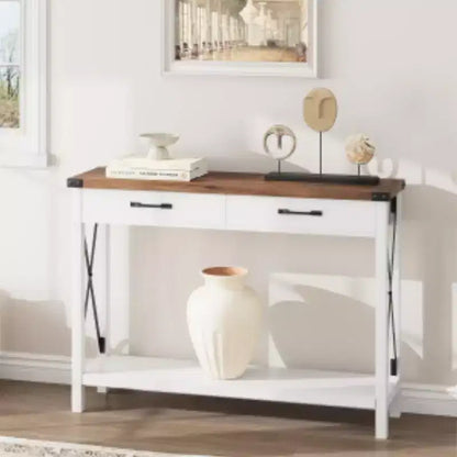 Panel 2-Tier MDF Console Table with Wooden Legs