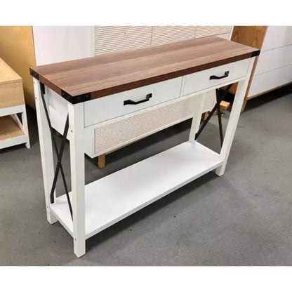 Panel 2-Tier MDF Console Table with Wooden Legs