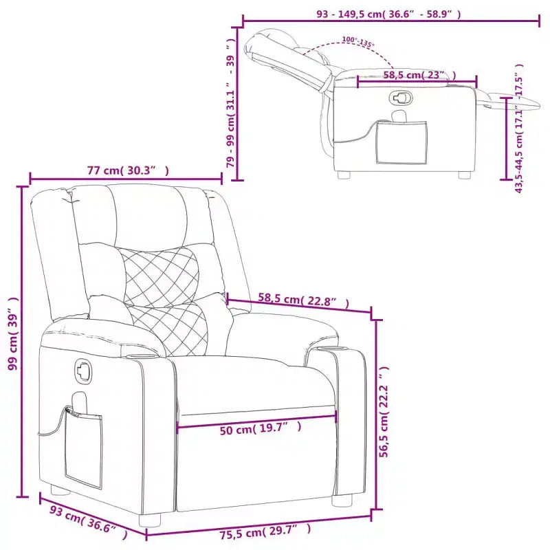 Manual Push-Back Massage Recliner Chair – 6-Point Vibration, Dual Cup Holders