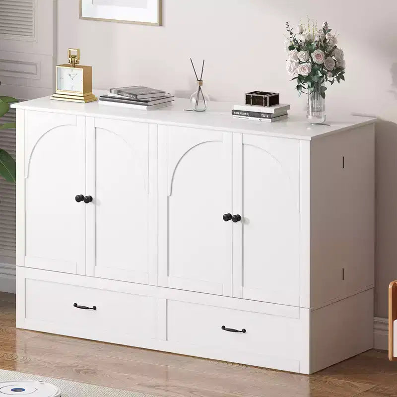 Queen Murphy Bed Cabinet with Storage Drawers & USB Charging Station – Optional Mattress