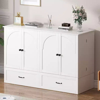 Queen Murphy Bed Cabinet with Storage Drawers & USB Charging Station – Optional Mattress