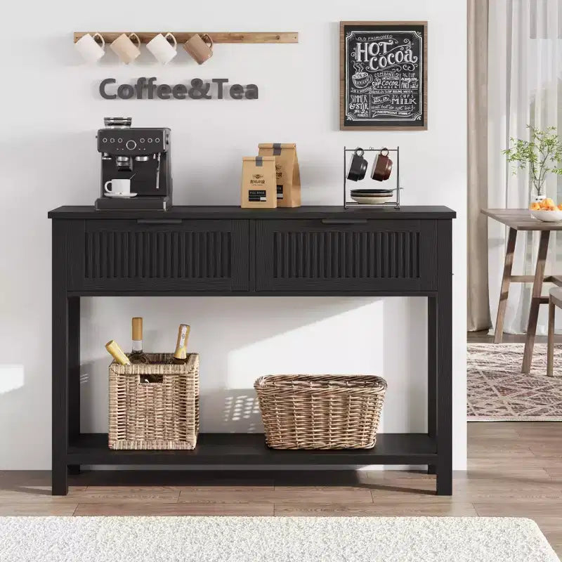 43" Slim Vintage Console Table – Black, Drawer & Lower Display Shelf