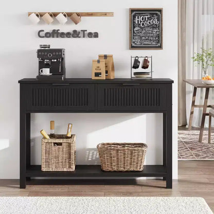 43" Slim Vintage Console Table – Black, Drawer & Lower Display Shelf