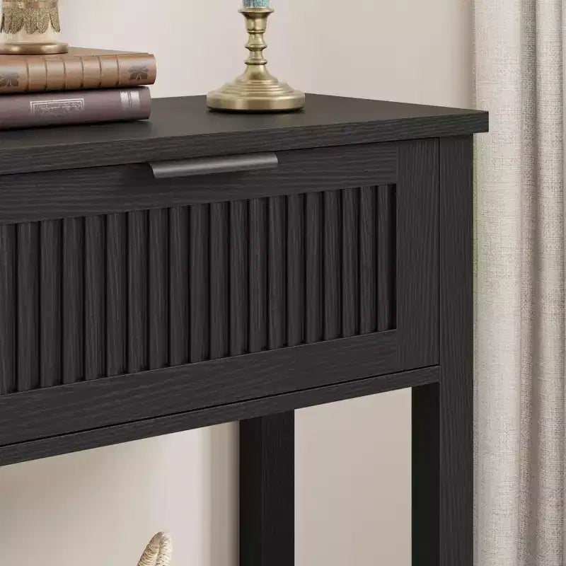 43" Slim Vintage Console Table – Black, Drawer & Lower Display Shelf