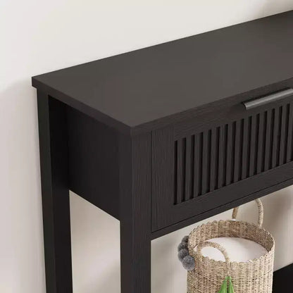 43" Slim Vintage Console Table – Black, Drawer & Lower Display Shelf