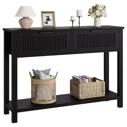 43" Slim Vintage Console Table – Black, Drawer & Lower Display Shelf