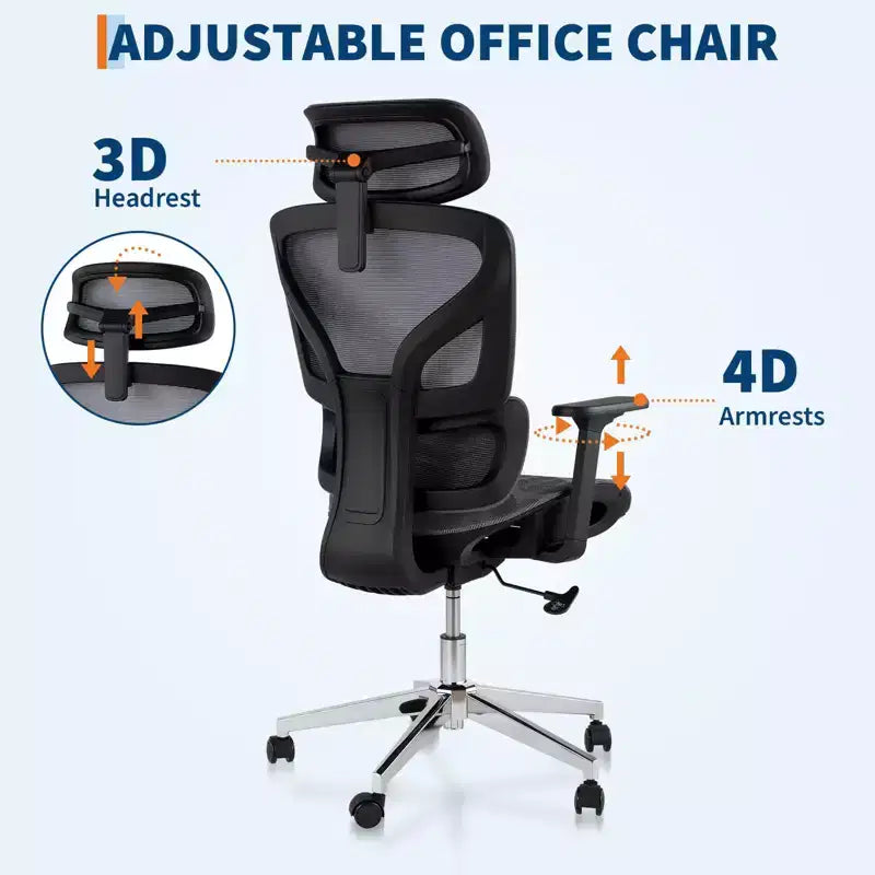 Ergonomic Mesh Office Chair with High Back Support, 3D Adjustable Armrests, Smooth Wheels,Breathable Desk Computer Chair for Long Hours of Work,Study