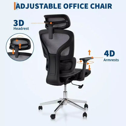 Ergonomic Mesh Office Chair with High Back Support, 3D Adjustable Armrests, Smooth Wheels,Breathable Desk Computer Chair for Long Hours of Work,Study