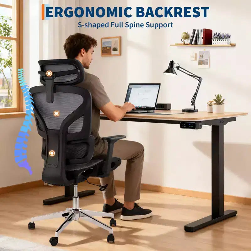 Ergonomic Mesh Office Chair with High Back Support, 3D Adjustable Armrests, Smooth Wheels,Breathable Desk Computer Chair for Long Hours of Work,Study