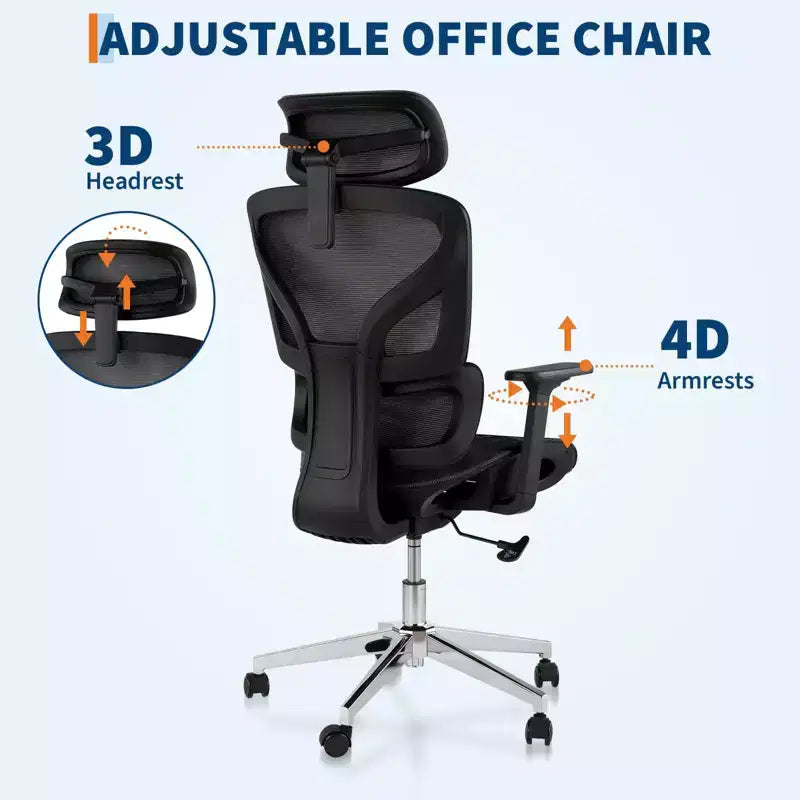 Ergonomic Mesh Office Chair with High Back Support, 3D Adjustable Armrests, Smooth Wheels,Breathable Desk Computer Chair for Long Hours of Work,Study