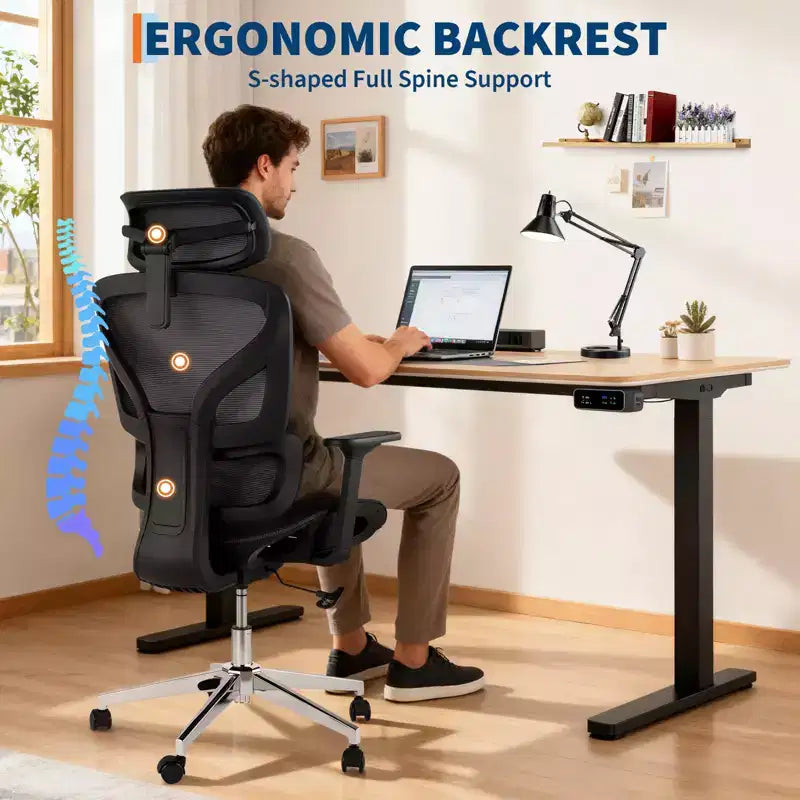 Ergonomic Mesh Office Chair with High Back Support, 3D Adjustable Armrests, Smooth Wheels,Breathable Desk Computer Chair for Long Hours of Work,Study