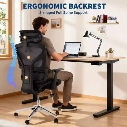 Ergonomic Mesh Office Chair with High Back Support, 3D Adjustable Armrests, Smooth Wheels,Breathable Desk Computer Chair for Long Hours of Work,Study