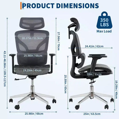 Ergonomic Mesh Office Chair with High Back Support, 3D Adjustable Armrests, Smooth Wheels,Breathable Desk Computer Chair for Long Hours of Work,Study