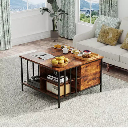 Farmhouse Lift Top Coffee Table – Hidden Storage, 3 Shelves & Adjustable Height